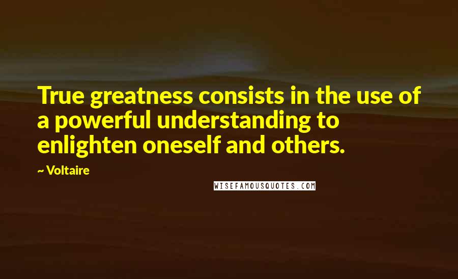 Voltaire Quotes: True greatness consists in the use of a powerful understanding to enlighten oneself and others.