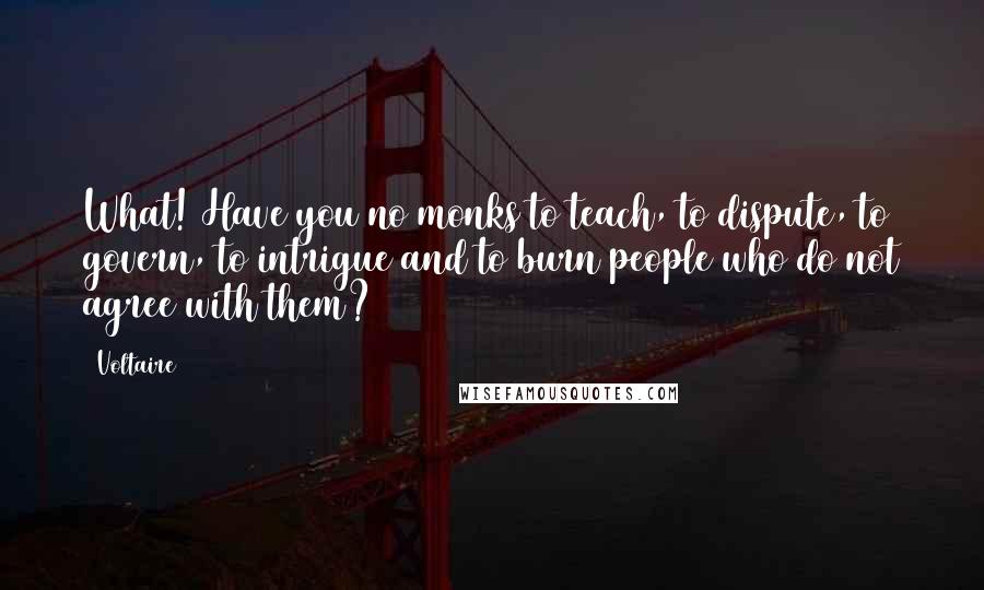 Voltaire Quotes: What! Have you no monks to teach, to dispute, to govern, to intrigue and to burn people who do not agree with them?