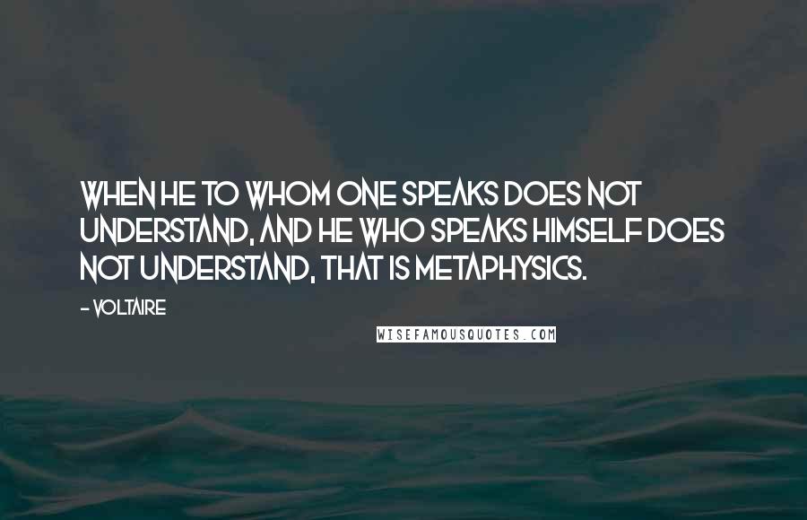 Voltaire Quotes: When he to whom one speaks does not understand, and he who speaks himself does not understand, that is metaphysics.