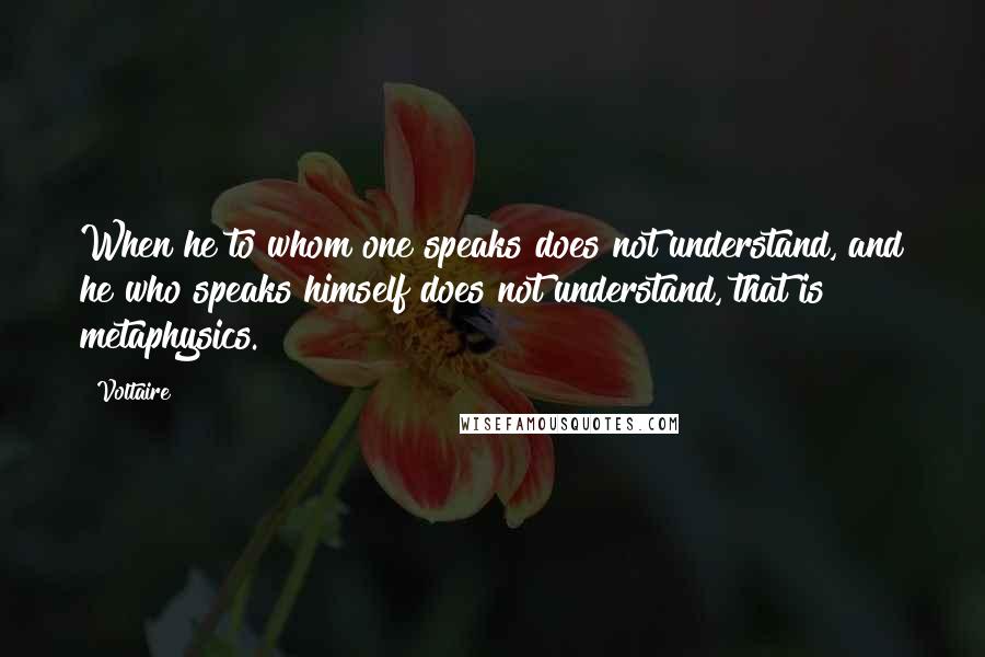 Voltaire Quotes: When he to whom one speaks does not understand, and he who speaks himself does not understand, that is metaphysics.