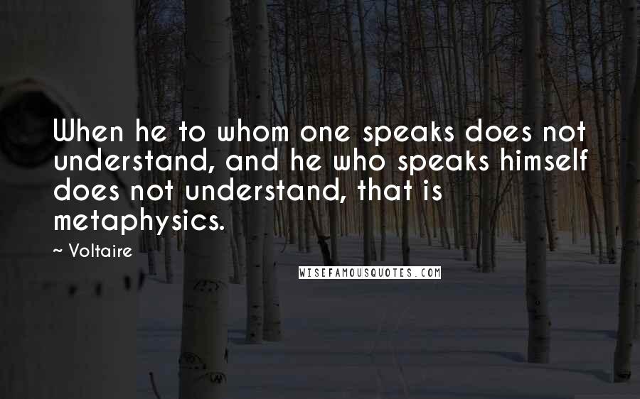 Voltaire Quotes: When he to whom one speaks does not understand, and he who speaks himself does not understand, that is metaphysics.