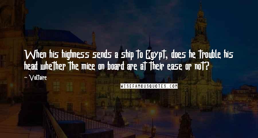 Voltaire Quotes: When his highness sends a ship to Egypt, does he trouble his head whether the mice on board are at their ease or not?