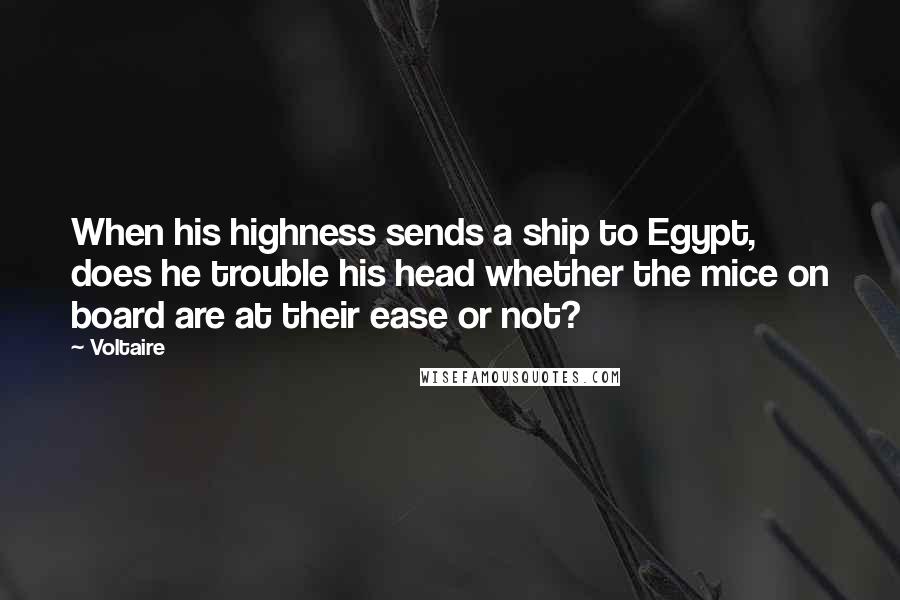 Voltaire Quotes: When his highness sends a ship to Egypt, does he trouble his head whether the mice on board are at their ease or not?