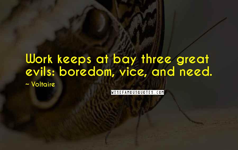 Voltaire Quotes: Work keeps at bay three great evils: boredom, vice, and need.