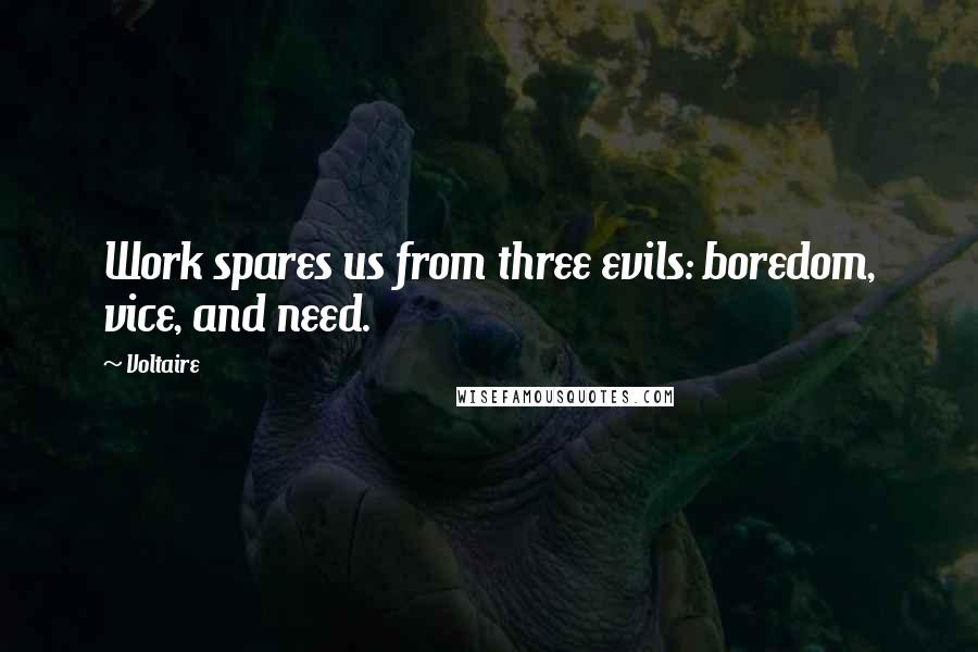 Voltaire Quotes: Work spares us from three evils: boredom, vice, and need.