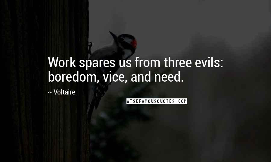 Voltaire Quotes: Work spares us from three evils: boredom, vice, and need.