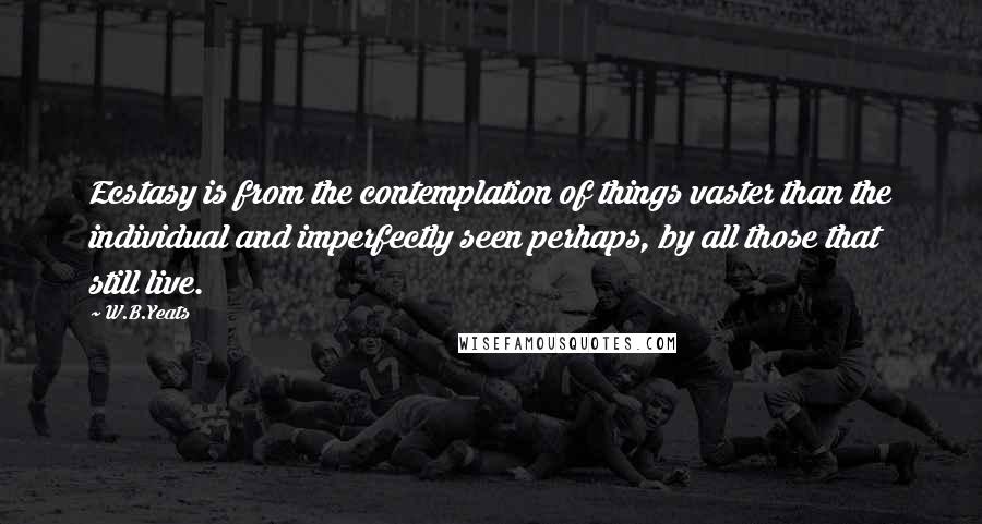 W.B.Yeats Quotes: Ecstasy is from the contemplation of things vaster than the individual and imperfectly seen perhaps, by all those that still live.