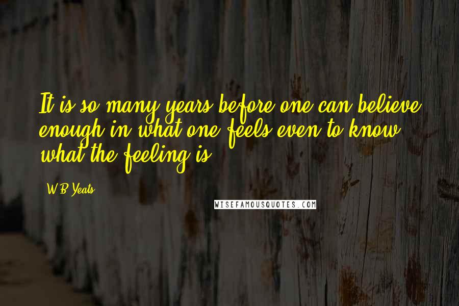 W.B.Yeats Quotes: It is so many years before one can believe enough in what one feels even to know what the feeling is