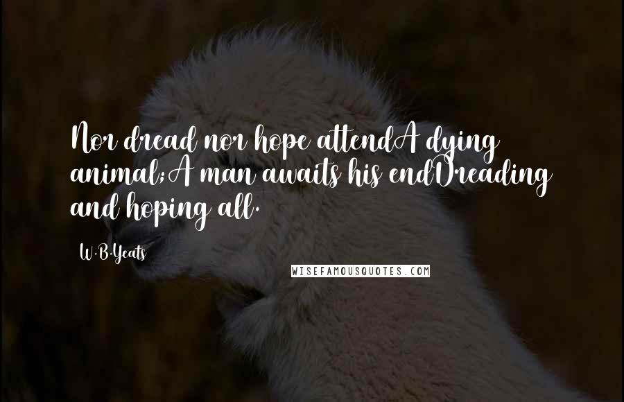 W.B.Yeats Quotes: Nor dread nor hope attendA dying animal;A man awaits his endDreading and hoping all.