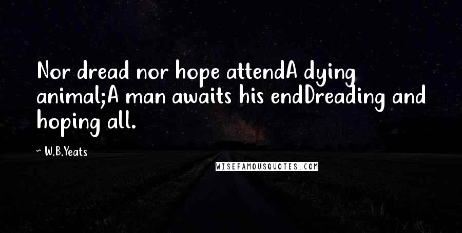 W.B.Yeats Quotes: Nor dread nor hope attendA dying animal;A man awaits his endDreading and hoping all.