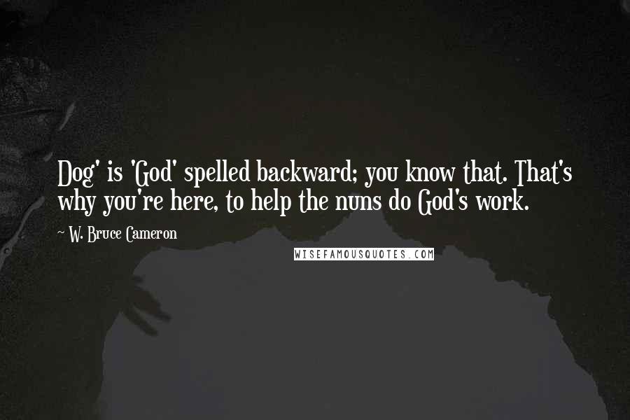 W. Bruce Cameron Quotes: Dog' is 'God' spelled backward; you know that. That's why you're here, to help the nuns do God's work.