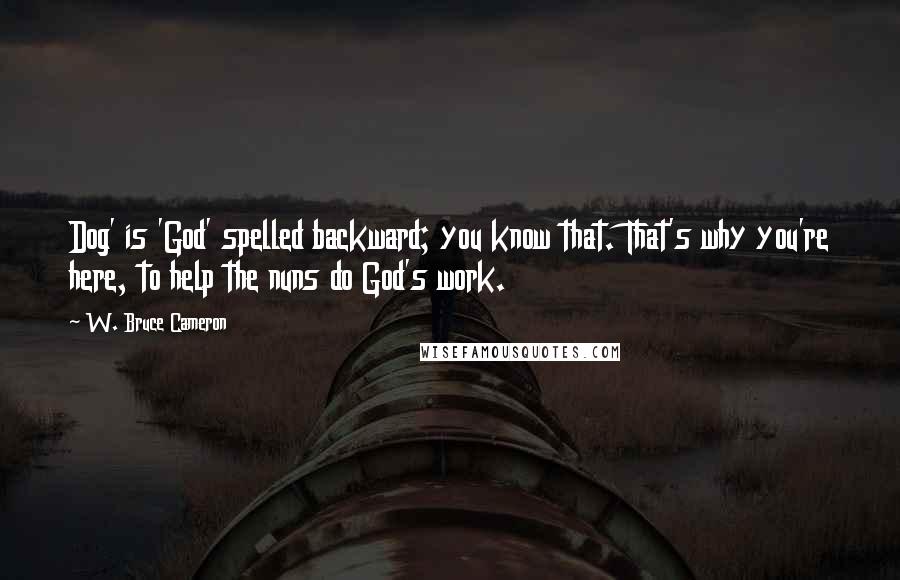 W. Bruce Cameron Quotes: Dog' is 'God' spelled backward; you know that. That's why you're here, to help the nuns do God's work.