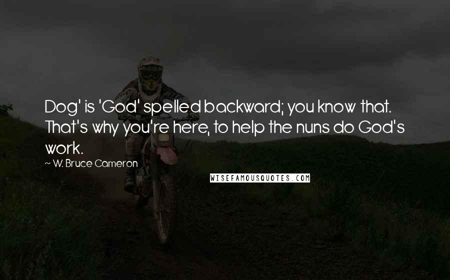 W. Bruce Cameron Quotes: Dog' is 'God' spelled backward; you know that. That's why you're here, to help the nuns do God's work.