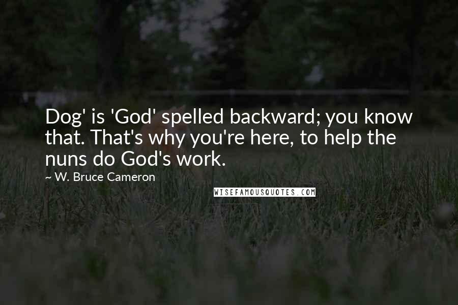 W. Bruce Cameron Quotes: Dog' is 'God' spelled backward; you know that. That's why you're here, to help the nuns do God's work.