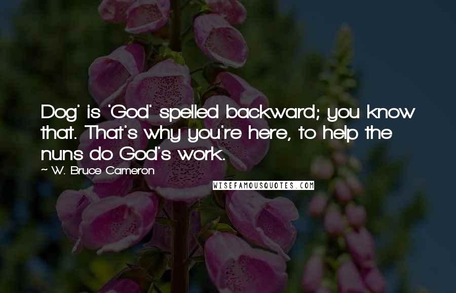 W. Bruce Cameron Quotes: Dog' is 'God' spelled backward; you know that. That's why you're here, to help the nuns do God's work.