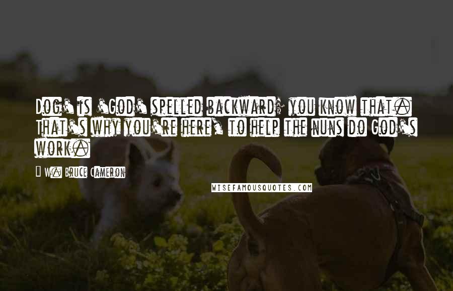 W. Bruce Cameron Quotes: Dog' is 'God' spelled backward; you know that. That's why you're here, to help the nuns do God's work.