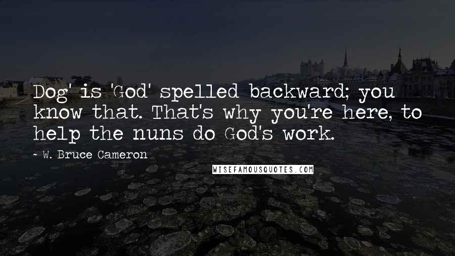 W. Bruce Cameron Quotes: Dog' is 'God' spelled backward; you know that. That's why you're here, to help the nuns do God's work.