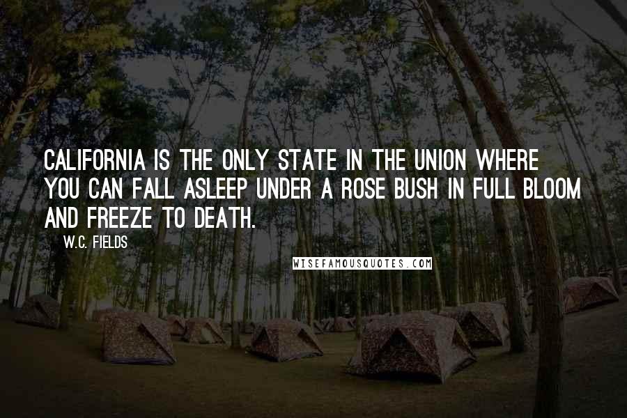 W.C. Fields Quotes: California is the only state in the union where you can fall asleep under a rose bush in full bloom and freeze to death.