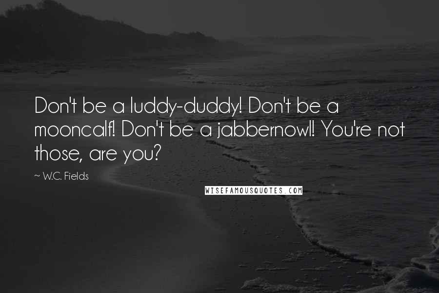 W.C. Fields Quotes: Don't be a luddy-duddy! Don't be a mooncalf! Don't be a jabbernowl! You're not those, are you?