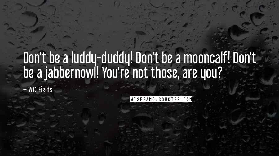 W.C. Fields Quotes: Don't be a luddy-duddy! Don't be a mooncalf! Don't be a jabbernowl! You're not those, are you?