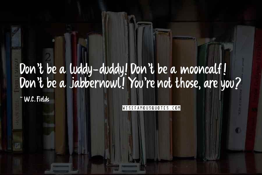 W.C. Fields Quotes: Don't be a luddy-duddy! Don't be a mooncalf! Don't be a jabbernowl! You're not those, are you?