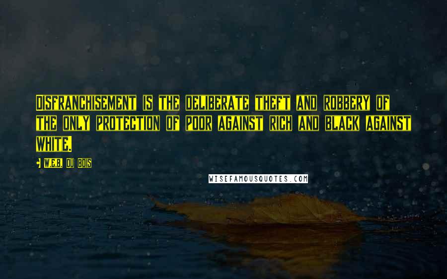 W.E.B. Du Bois Quotes: Disfranchisement is the deliberate theft and robbery of the only protection of poor against rich and black against white.