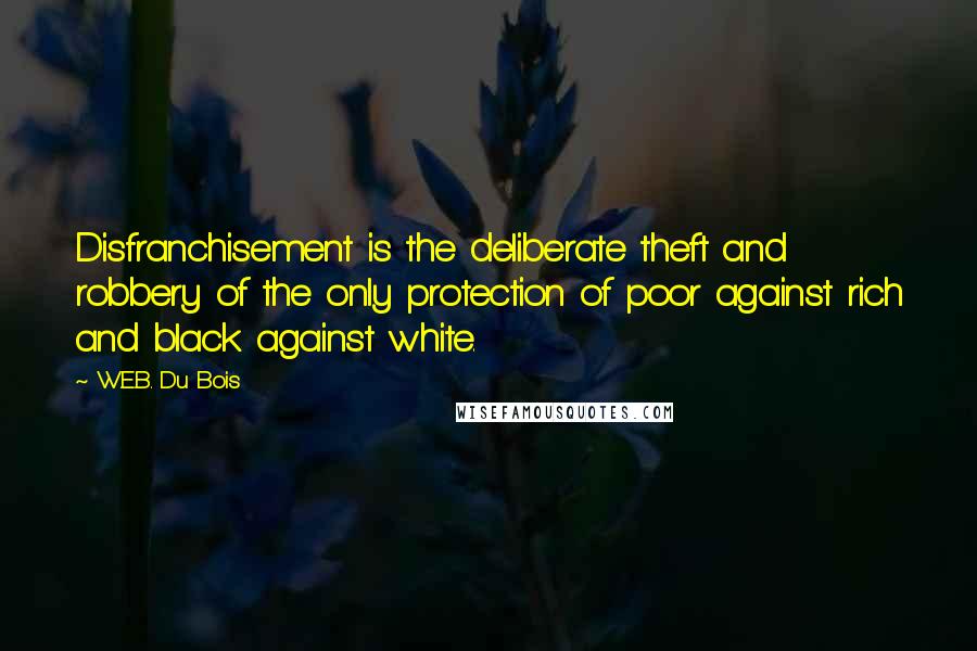 W.E.B. Du Bois Quotes: Disfranchisement is the deliberate theft and robbery of the only protection of poor against rich and black against white.