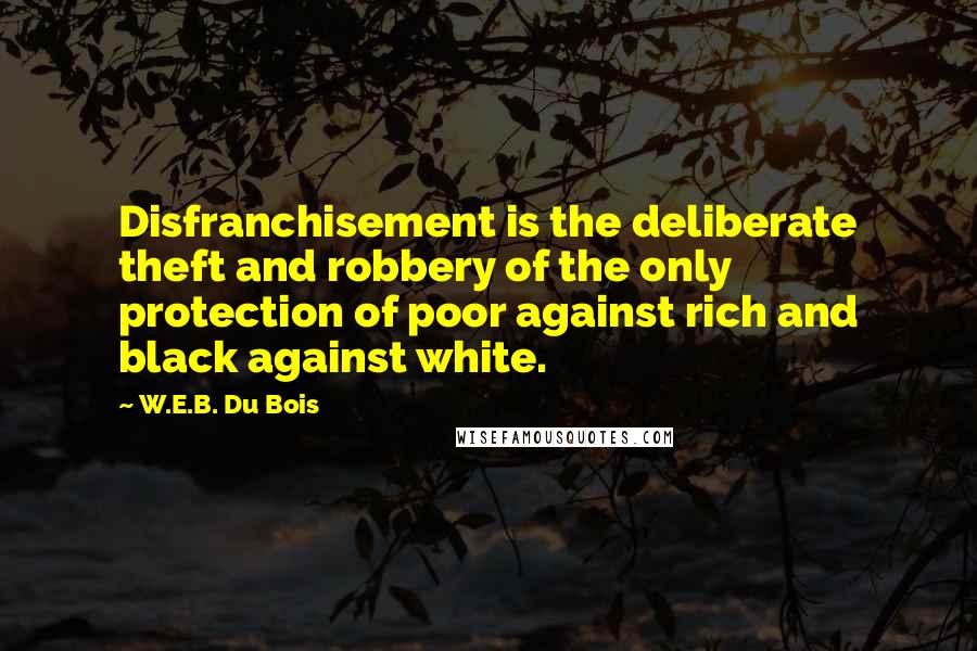 W.E.B. Du Bois Quotes: Disfranchisement is the deliberate theft and robbery of the only protection of poor against rich and black against white.