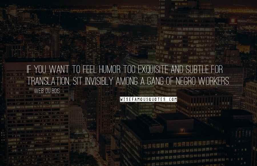 W.E.B. Du Bois Quotes: If you want to feel humor too exquisite and subtle for translation, sit invisibly among a gang of Negro workers.