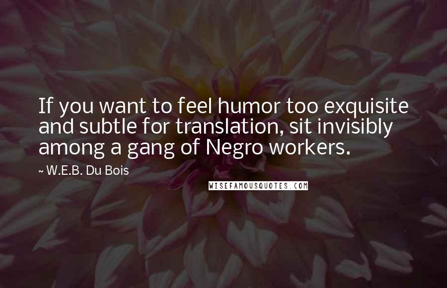 W.E.B. Du Bois Quotes: If you want to feel humor too exquisite and subtle for translation, sit invisibly among a gang of Negro workers.