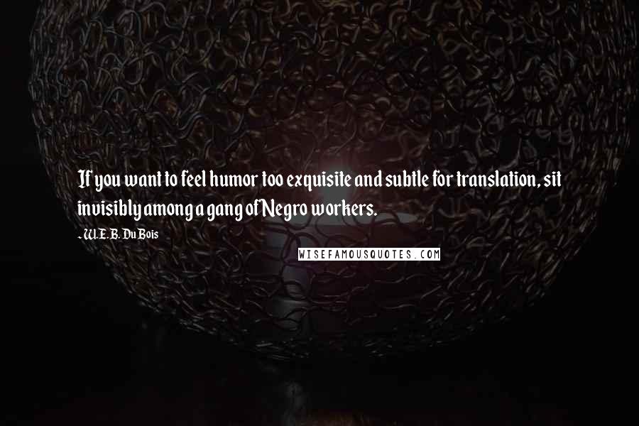W.E.B. Du Bois Quotes: If you want to feel humor too exquisite and subtle for translation, sit invisibly among a gang of Negro workers.