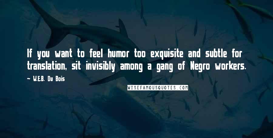 W.E.B. Du Bois Quotes: If you want to feel humor too exquisite and subtle for translation, sit invisibly among a gang of Negro workers.