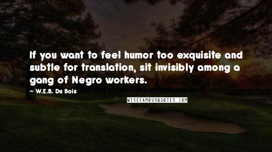 W.E.B. Du Bois Quotes: If you want to feel humor too exquisite and subtle for translation, sit invisibly among a gang of Negro workers.