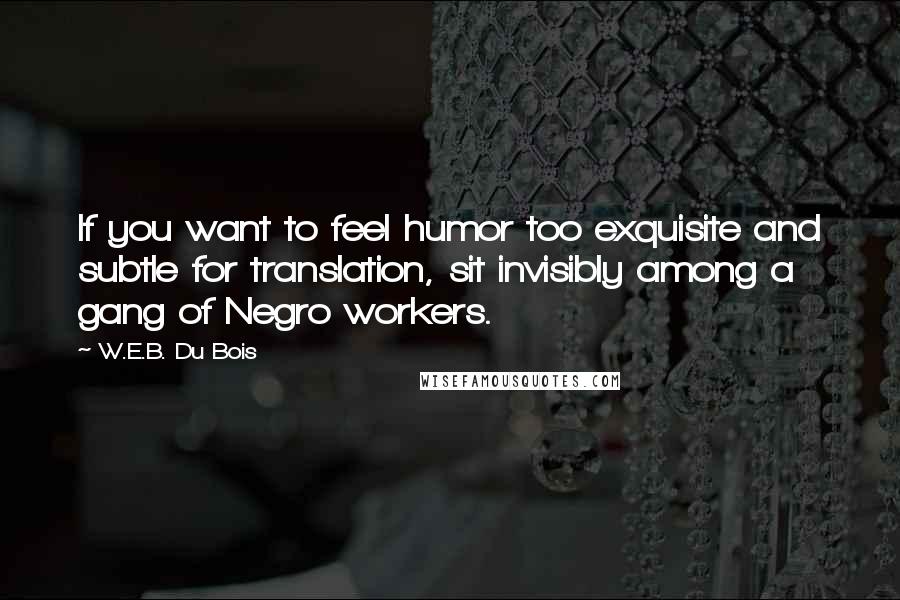W.E.B. Du Bois Quotes: If you want to feel humor too exquisite and subtle for translation, sit invisibly among a gang of Negro workers.