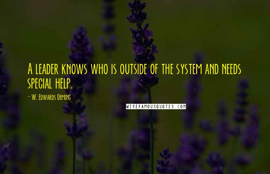 W. Edwards Deming Quotes: A leader knows who is outside of the system and needs special help.