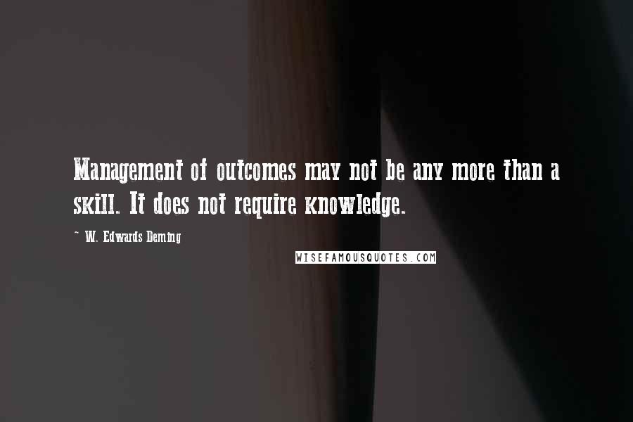 W. Edwards Deming Quotes: Management of outcomes may not be any more than a skill. It does not require knowledge.