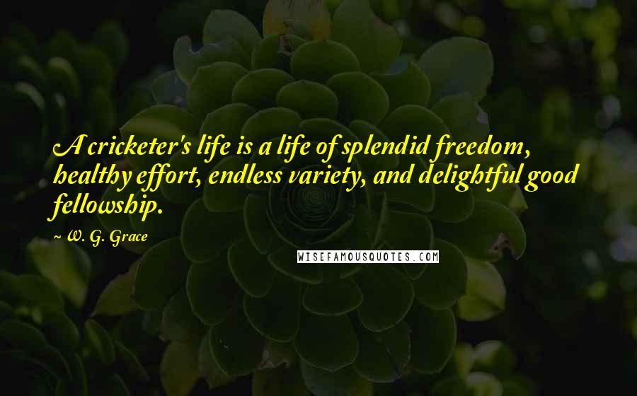 W. G. Grace Quotes: A cricketer's life is a life of splendid freedom, healthy effort, endless variety, and delightful good fellowship.