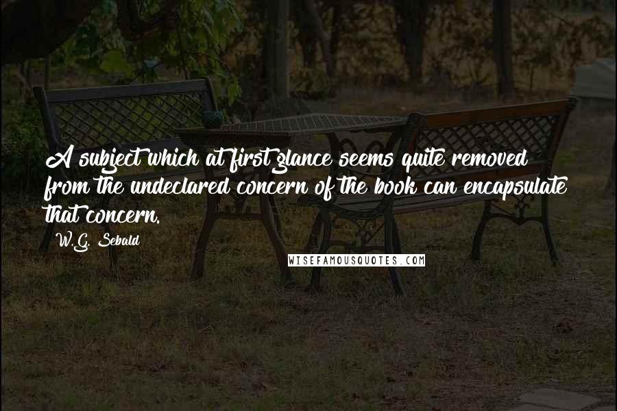 W.G. Sebald Quotes: A subject which at first glance seems quite removed from the undeclared concern of the book can encapsulate that concern.