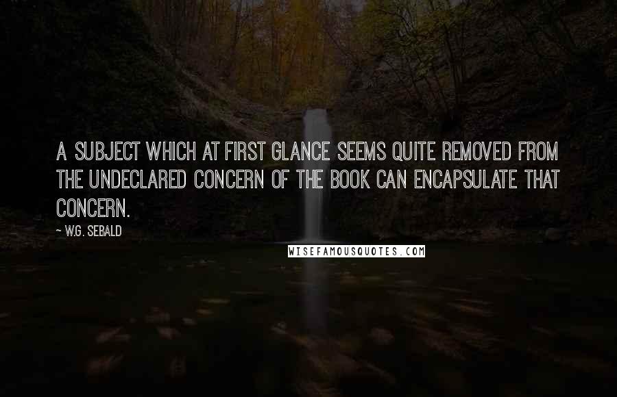 W.G. Sebald Quotes: A subject which at first glance seems quite removed from the undeclared concern of the book can encapsulate that concern.