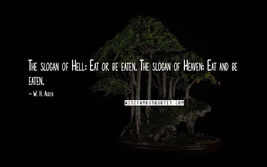 W. H. Auden Quotes: The slogan of Hell: Eat or be eaten. The slogan of Heaven: Eat and be eaten.
