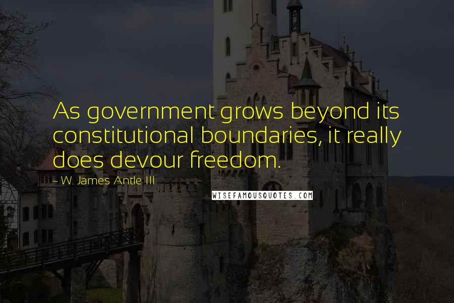 W. James Antle III Quotes: As government grows beyond its constitutional boundaries, it really does devour freedom.