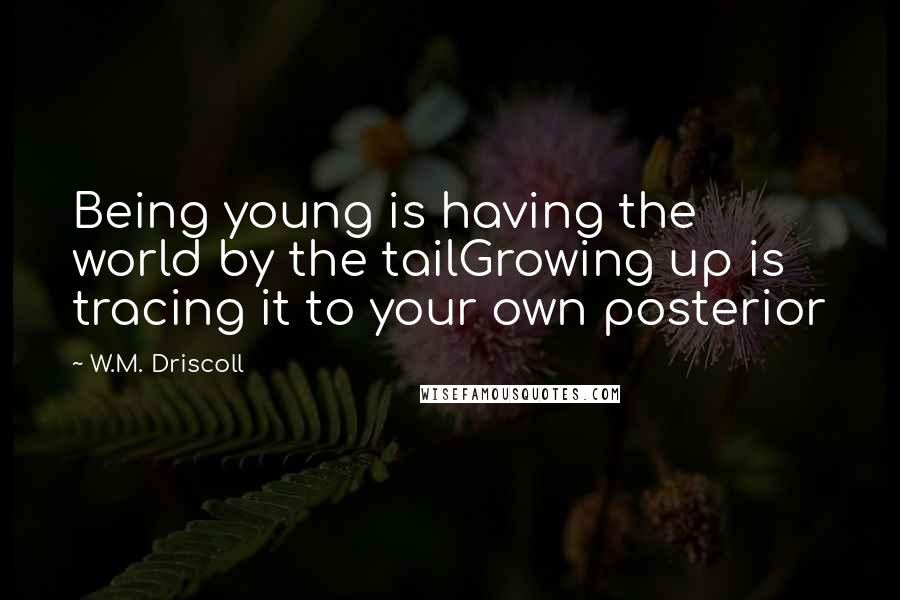 W.M. Driscoll Quotes: Being young is having the world by the tailGrowing up is tracing it to your own posterior