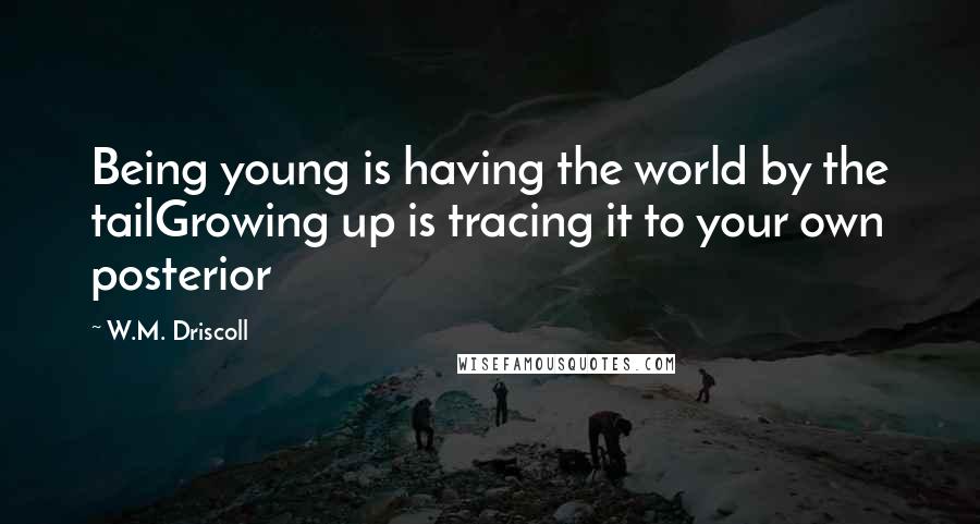 W.M. Driscoll Quotes: Being young is having the world by the tailGrowing up is tracing it to your own posterior