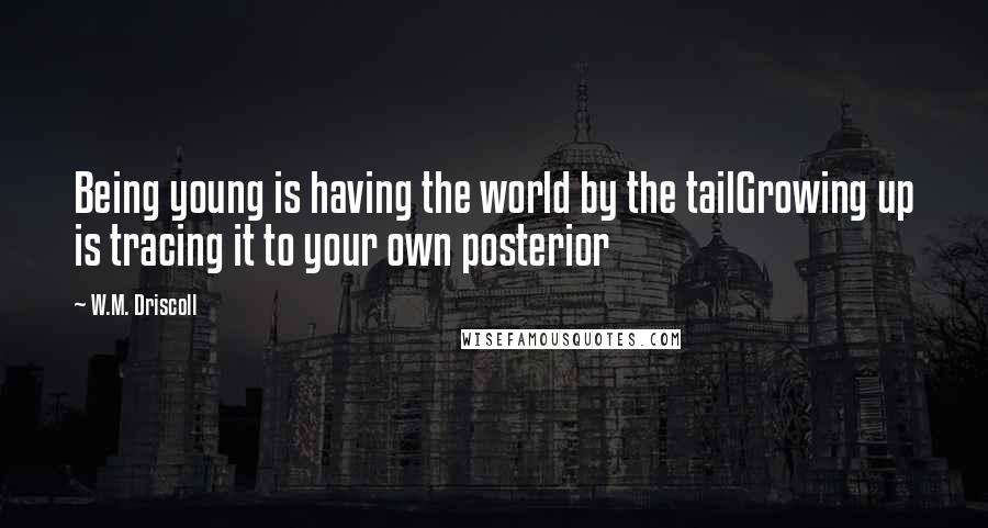 W.M. Driscoll Quotes: Being young is having the world by the tailGrowing up is tracing it to your own posterior