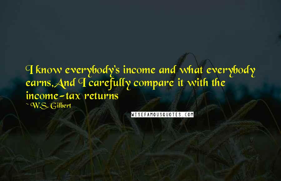 W.S. Gilbert Quotes: I know everybody's income and what everybody earns,And I carefully compare it with the income-tax returns