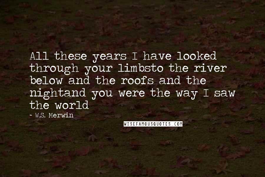 W.S. Merwin Quotes: All these years I have looked through your limbsto the river below and the roofs and the nightand you were the way I saw the world