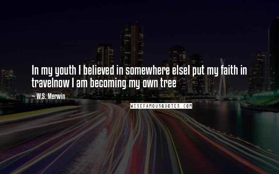 W.S. Merwin Quotes: In my youth I believed in somewhere elseI put my faith in travelnow I am becoming my own tree