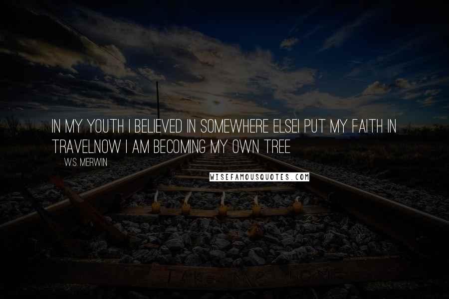 W.S. Merwin Quotes: In my youth I believed in somewhere elseI put my faith in travelnow I am becoming my own tree