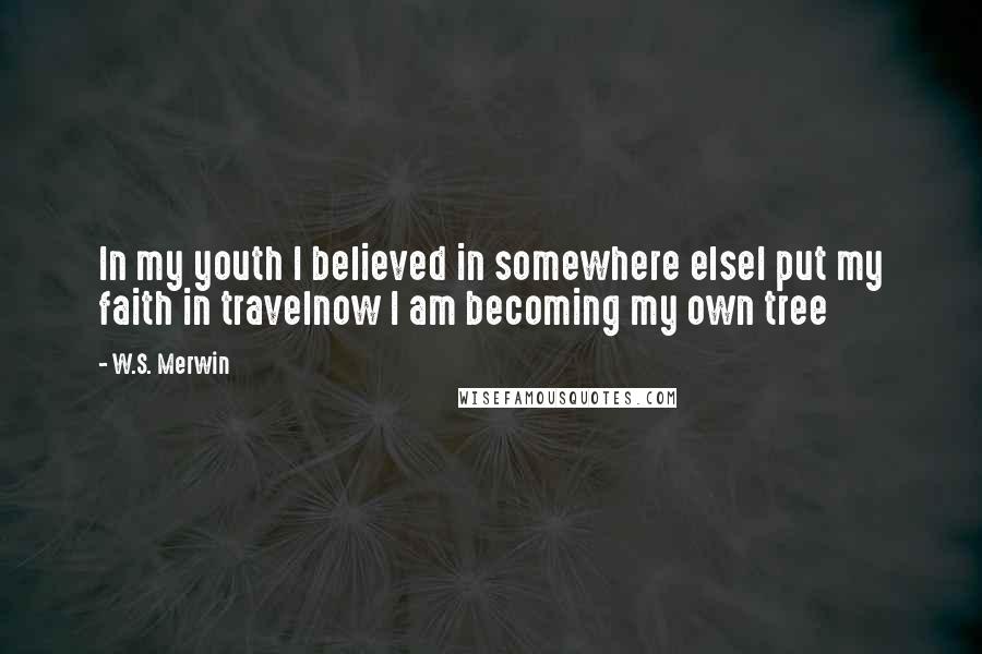 W.S. Merwin Quotes: In my youth I believed in somewhere elseI put my faith in travelnow I am becoming my own tree