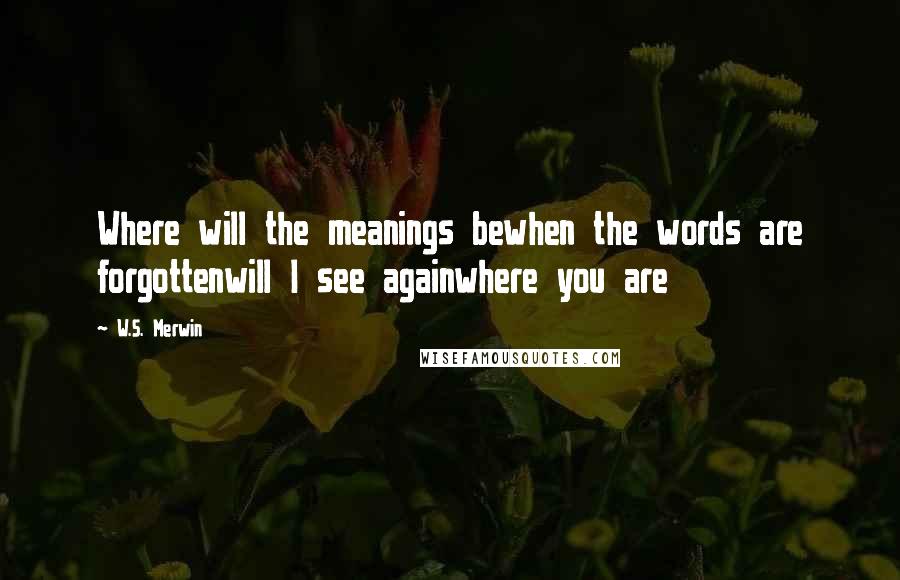W.S. Merwin Quotes: Where will the meanings bewhen the words are forgottenwill I see againwhere you are